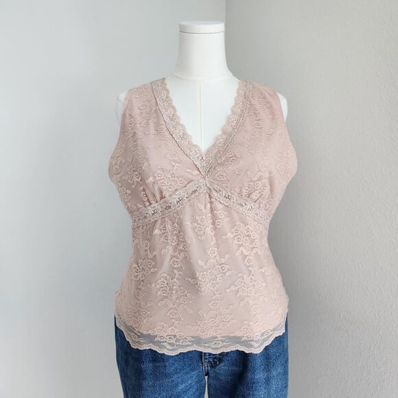Vintage Y2K Worthington Pale Pink Lace Stretch Tank Top Babydoll Camisole XL - Picture 1 of 7